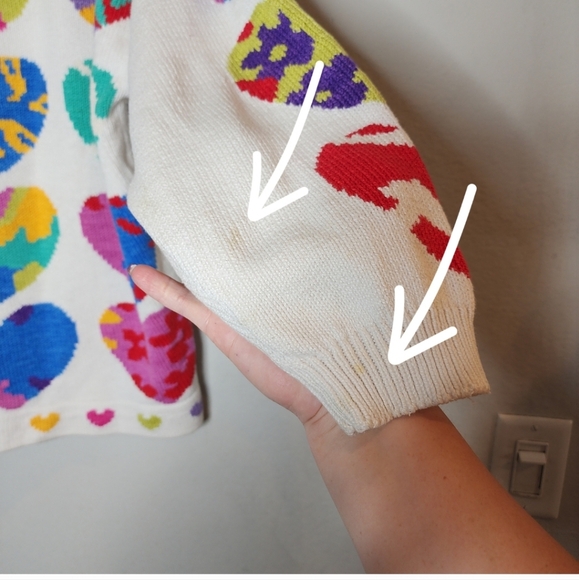 Vintage Christine Foley Heart Multi White knit button cardigan size 1 medium - Picture 3 of 16